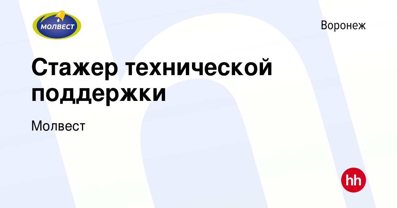 Вакансия Стажер технической поддержки в Воронеже, работа в компанииМолвест