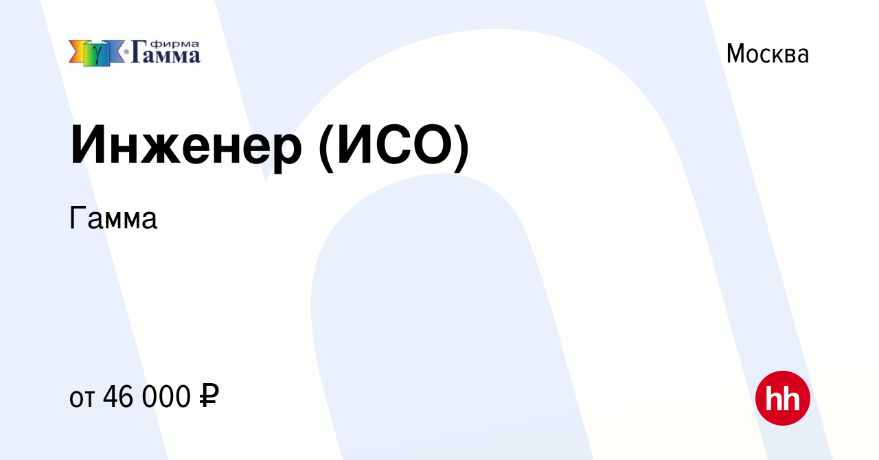 Вакансия Инженер (ИСО) в Москве, работа в компании Гамма (вакансия в архиве  c 5 июля 2014)