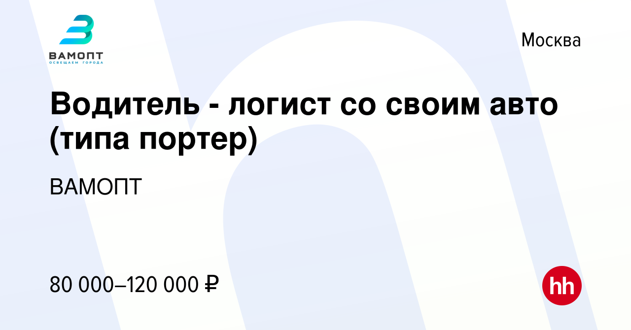 Вакансия Водитель - логист со своим авто (типа портер) в Москве, работа в  компании ВАМОПТ (вакансия в архиве c 19 ноября 2014)