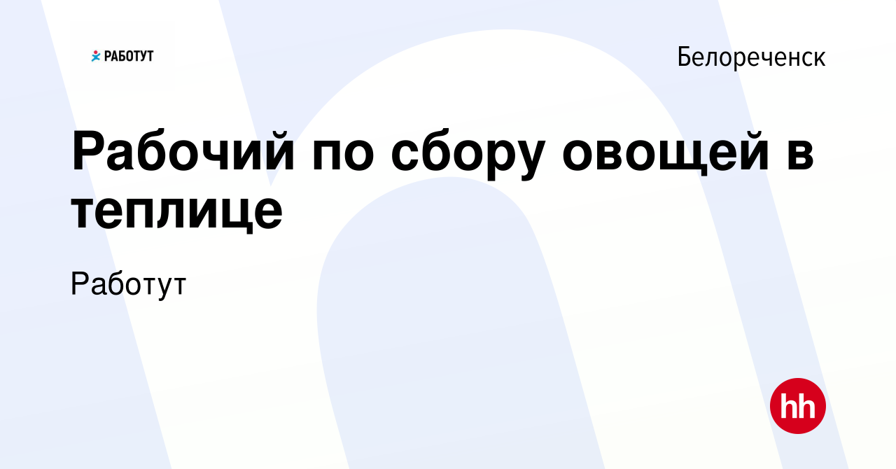 Вакансия Рабочий по сбору овощей в теплице в Белореченске, работа в  компании Работут (вакансия в архиве c 14 октября 2015)