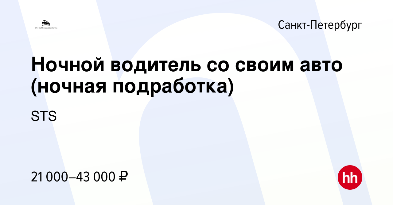 Вакансия Ночной водитель со своим авто (ночная подработка) в Санкт- Петербурге, работа в компании STS (вакансия в архиве c 2 ноября 2016)