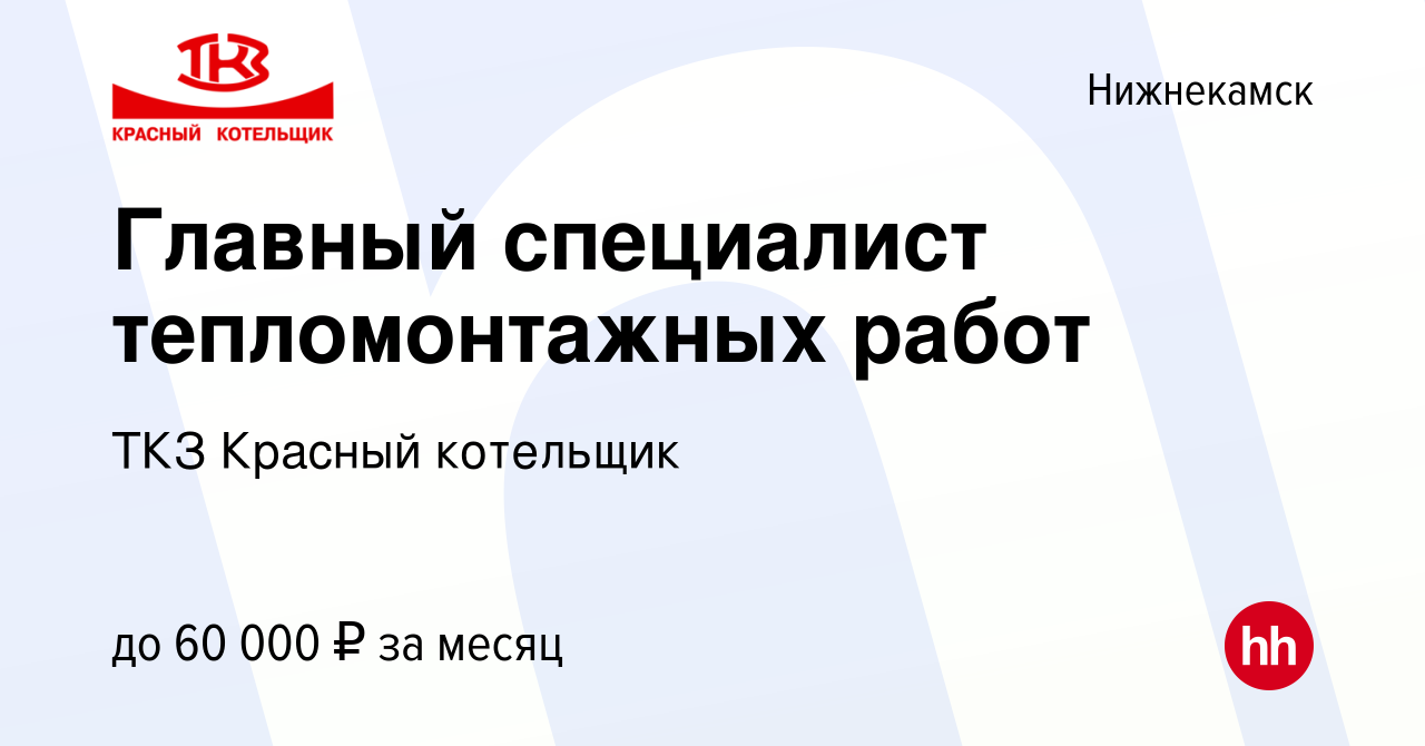 Вакансия Главный специалист тепломонтажных работ в Нижнекамске, работа в  компании ТКЗ Красный котельщик (вакансия в архиве c 12 января 2018)