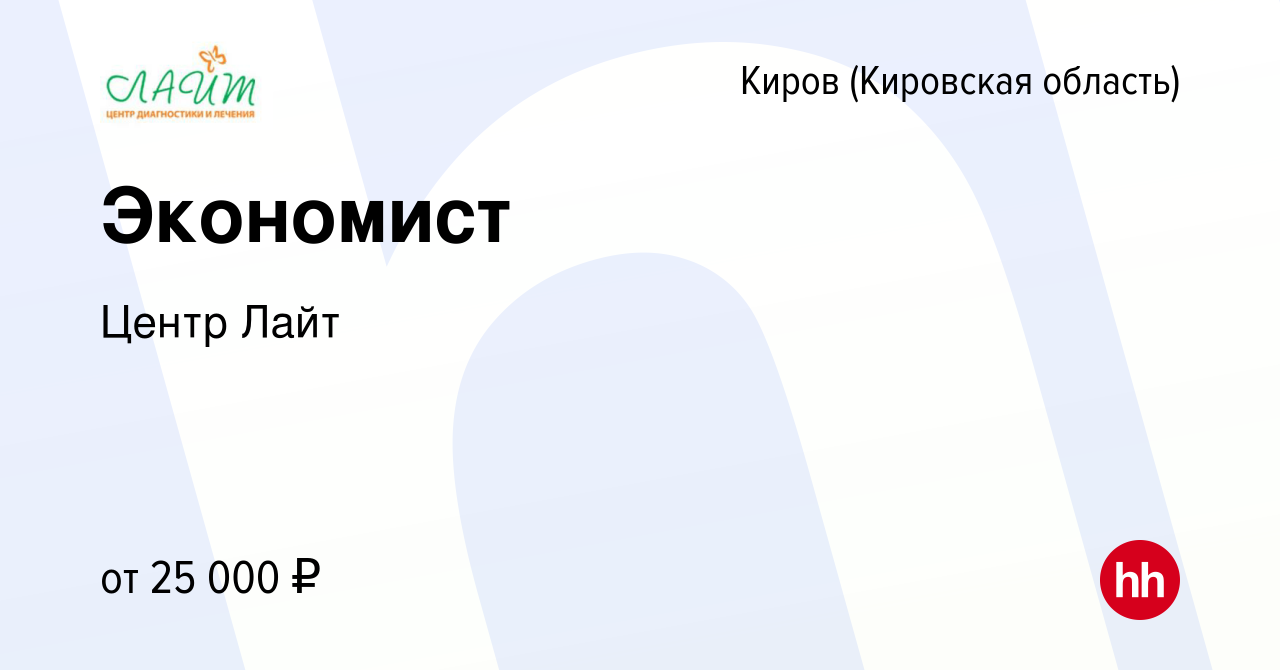 Вакансия Экономист в Кирове (Кировская область), работа в компании Центр  Лайт (вакансия в архиве c 12 сентября 2019)