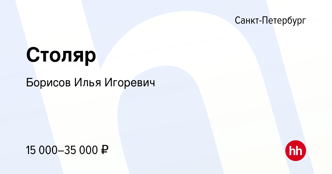 Вакансия Столяр в Санкт-Петербурге, работа в компании Борисов Илья Игоревич  (вакансия в архиве c 20 октября 2019)