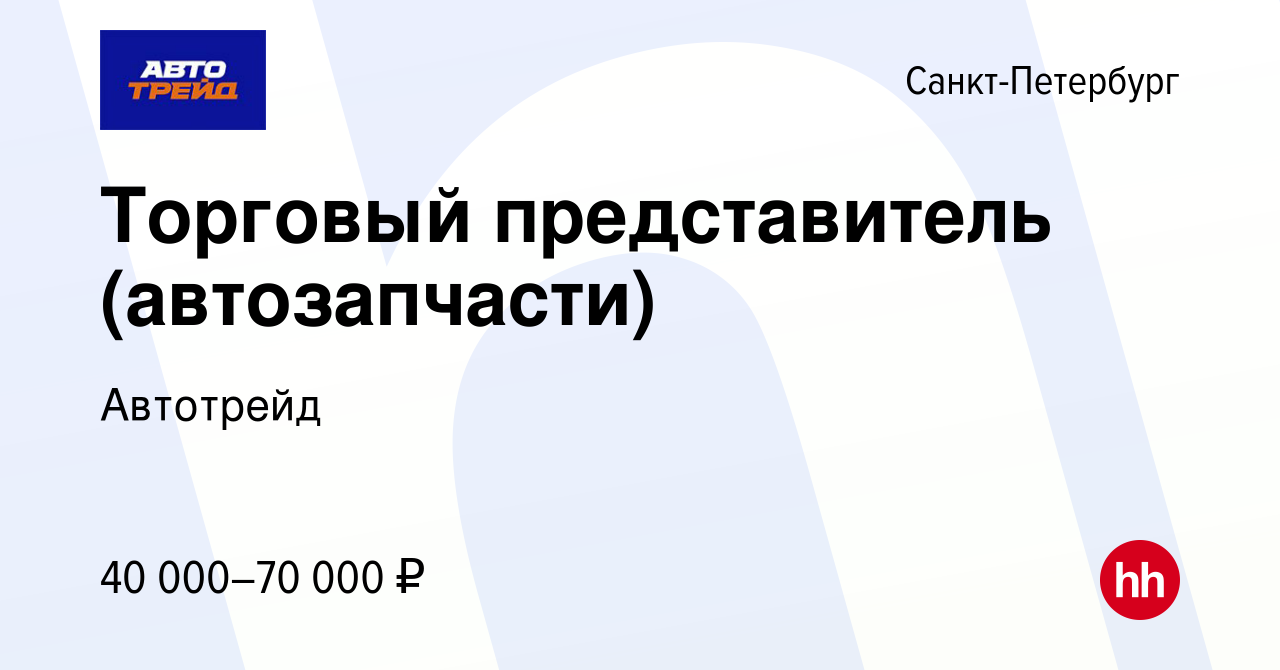 Вакансия Торговый представитель (автозапчасти) в Санкт-Петербурге, работа в  компании Автотрейд (вакансия в архиве c 29 сентября 2020)