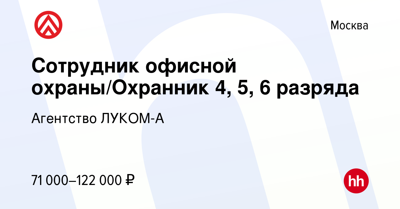 Вакансия Сотрудник офисной охраны/Охранник 4, 5, 6 разряда в Москве