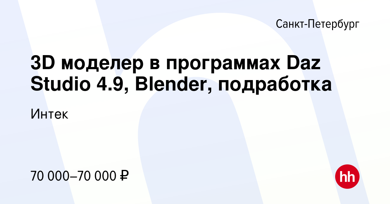 Вакансия 3D моделер в программах Daz Studio 4.9, Blender, подработка в  Санкт-Петербурге, работа в компании Интек (вакансия в архиве c 12 января  2021)