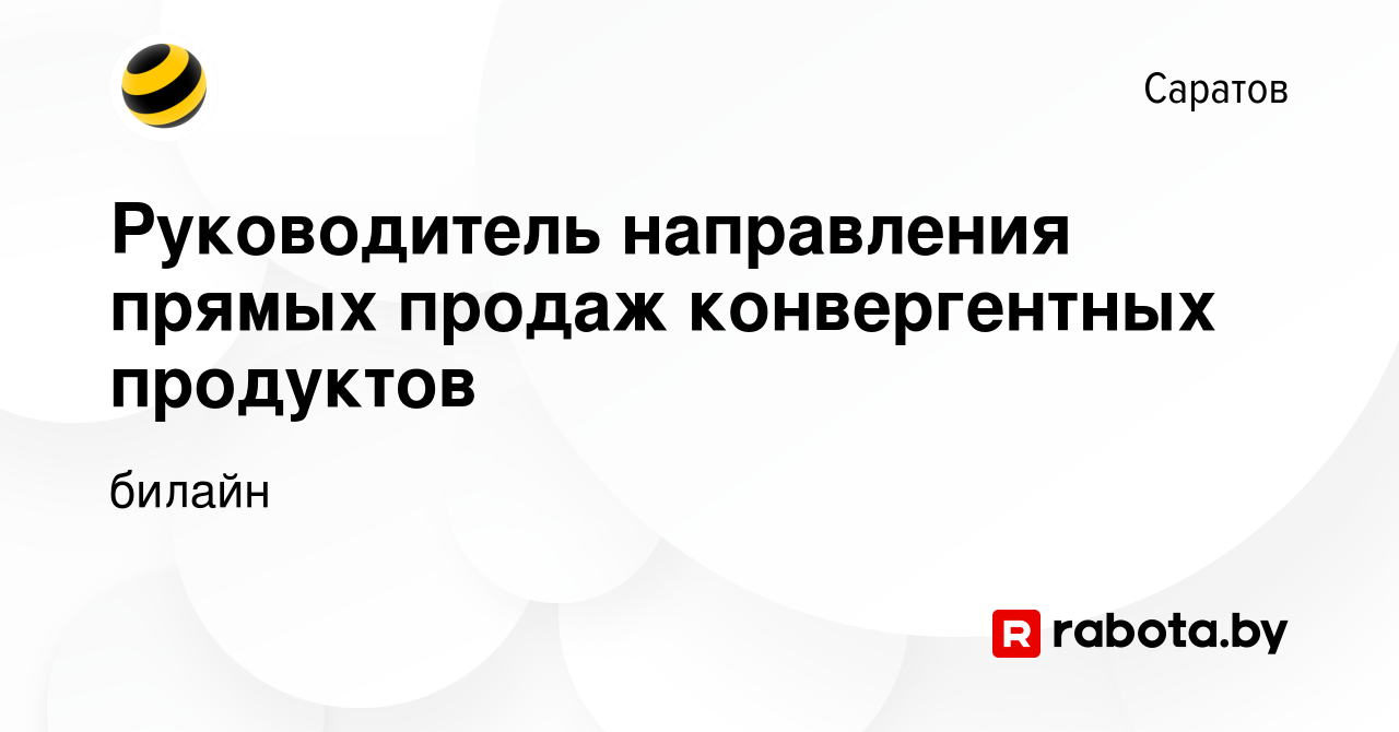 Вакансия Руководитель направления прямых продаж конвергентных продуктов в  Саратове, работа в компании билайн (вакансия в архиве c 19 февраля 2021)