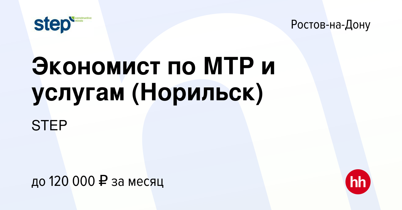 Вакансия Экономист по МТР и услугам (Норильск) в Ростове-на-Дону, работа в  компании STEP (вакансия в архиве c 25 августа 2021)