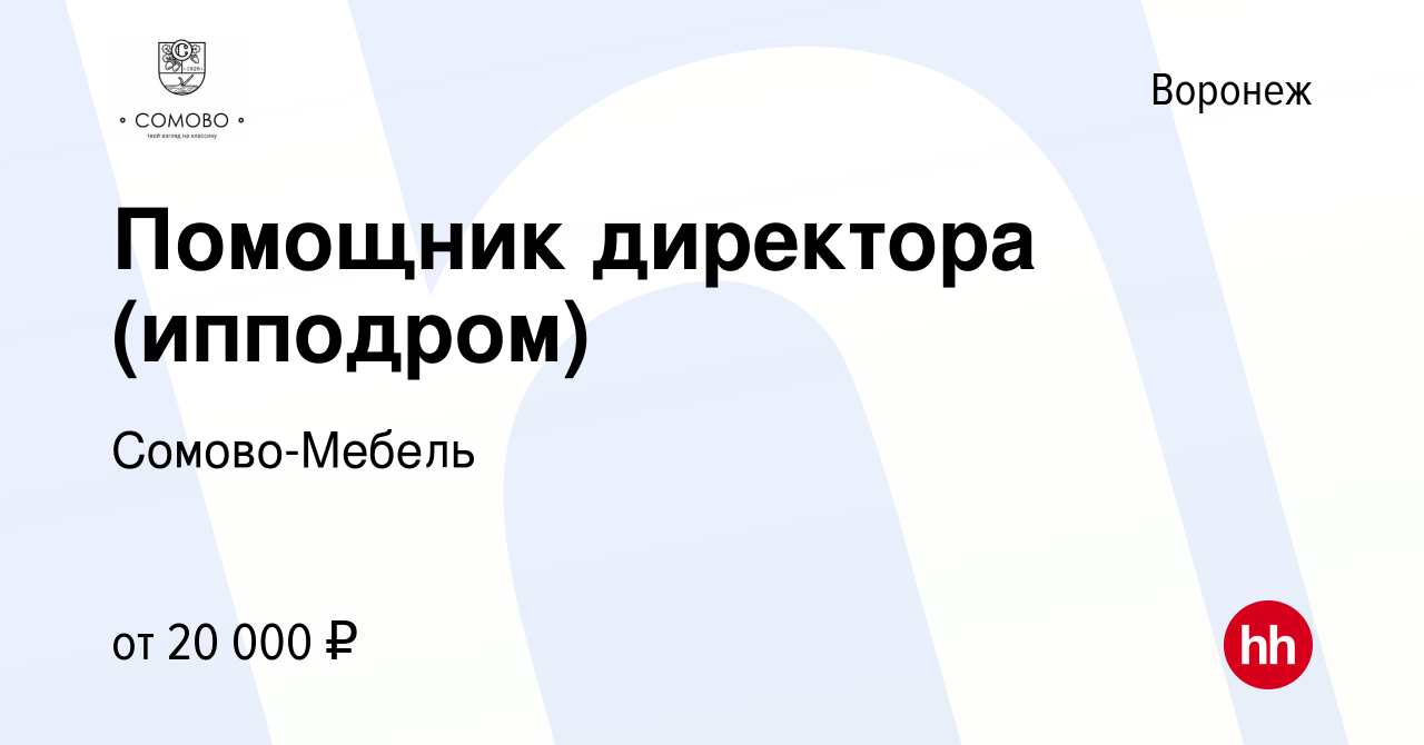 Вакансия Помощник директора (ипподром) в Воронеже, работа в компании  Сомово-Мебель (вакансия в архиве c 10 сентября 2021)