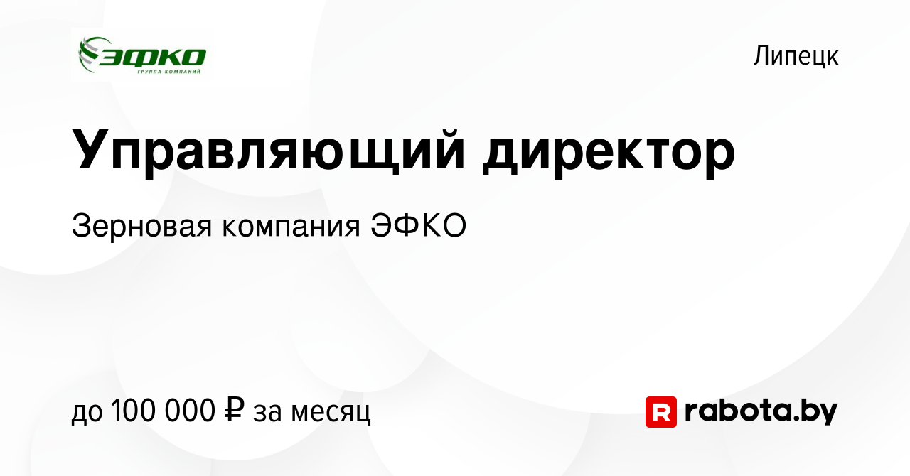 Вакансия Управляющий директор в Липецке, работа в компании Зерновая  компания ЭФКО (вакансия в архиве c 19 февраля 2022)