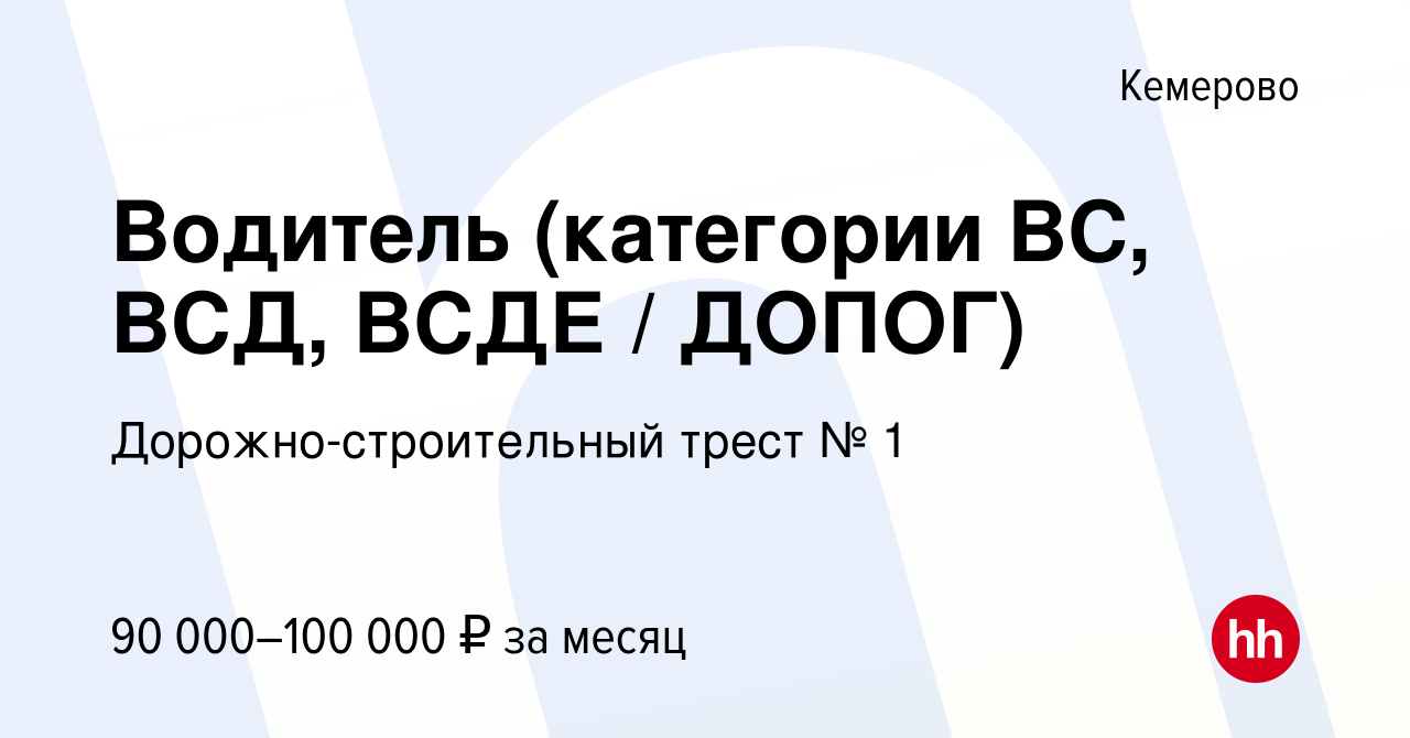 Свежие вакансии водитель всд