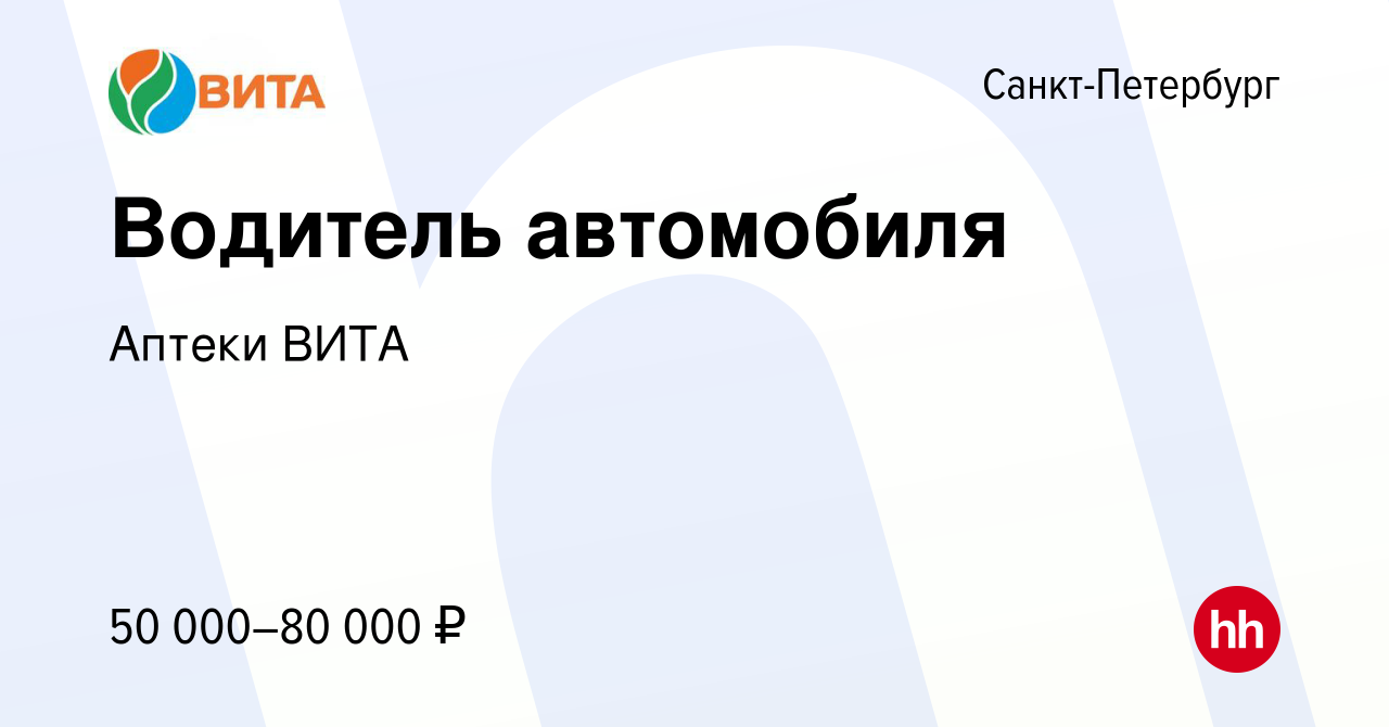 Вакансия Водитель автомобиля в Санкт-Петербурге, работа в компании Аптеки  ВИТА (вакансия в архиве c 19 декабря 2021)