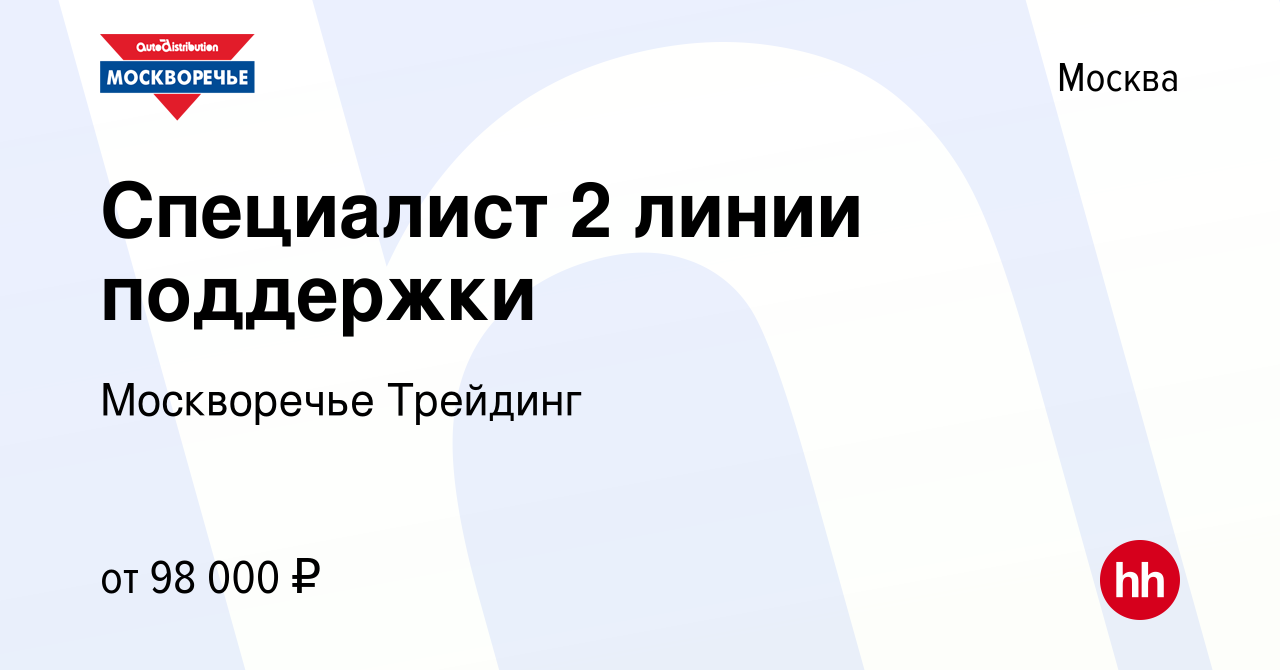 Вакансия Специалист 2 линии поддержки в Москве, работа в компании  Москворечье Трейдинг (вакансия в архиве c 29 марта 2022)