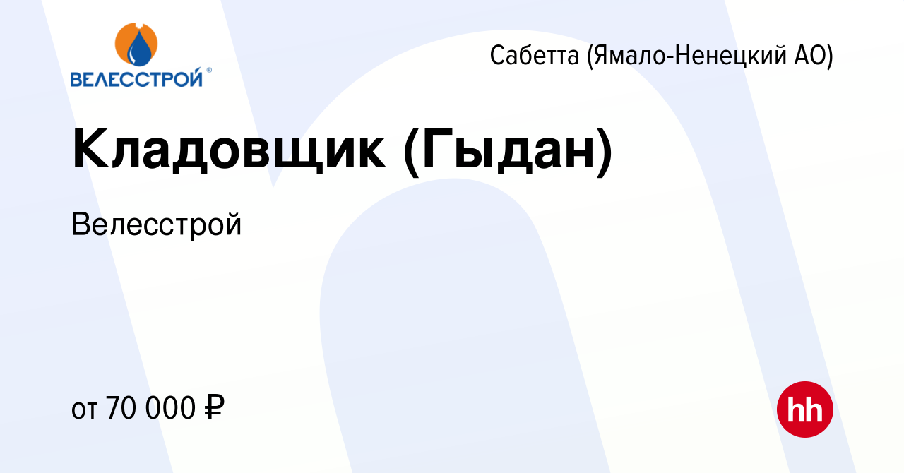 Вакансия Кладовщик (Гыдан) в Сабетте (Ямало-Ненецком АО), работа в компании  Велесстрой (вакансия в архиве c 18 марта 2022)