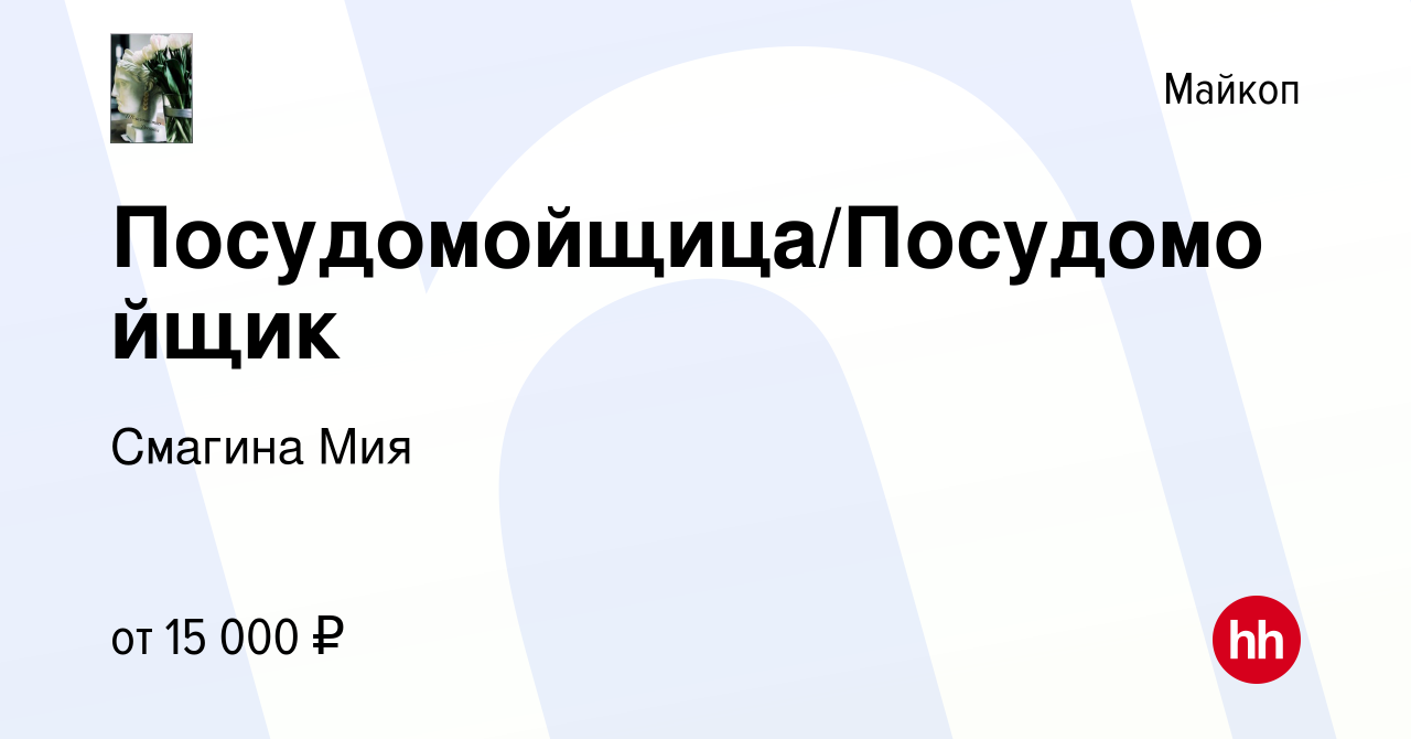 Вакансия Посудомойщица/Посудомойщик в Майкопе, работа в компании Смагина  Мия (вакансия в архиве c 8 июля 2022)