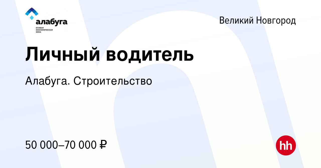 Вакансия Личный водитель в Великом Новгороде, работа в компании Алабуга.  Строительство (вакансия в архиве c 29 мая 2022)