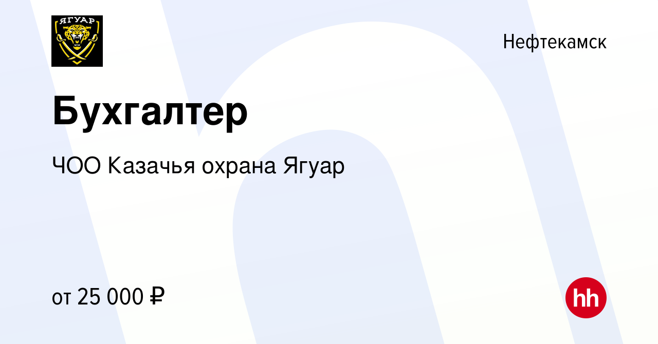 Вакансия Бухгалтер в Нефтекамске, работа в компании ЧОО Казачья охрана  Ягуар (вакансия в архиве c 29 июня 2022)