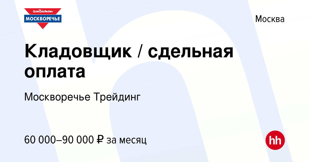 Вакансия Кладовщик / сдельная оплата в Москве, работа в компании  Москворечье Трейдинг (вакансия в архиве c 8 августа 2022)