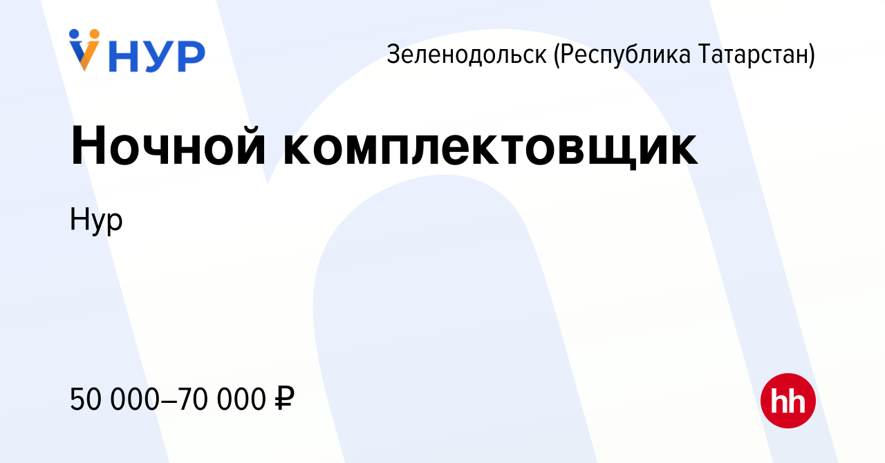 Вакансия Ночной комплектовщик в Зеленодольске (Республике Татарстан), работа  в компании Нур (вакансия в архиве c 12 октября 2022)