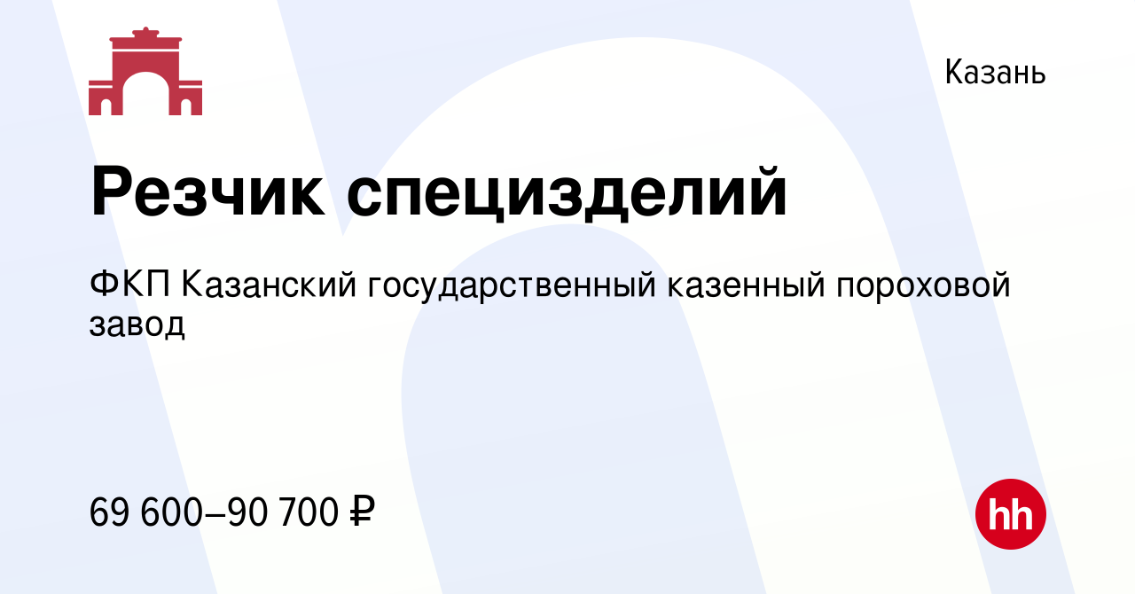 Вакансия Резчик специзделий в Казани, работа в компании ФКП Казанский  государственный казенный пороховой завод (вакансия в архиве c 18 августа  2022)