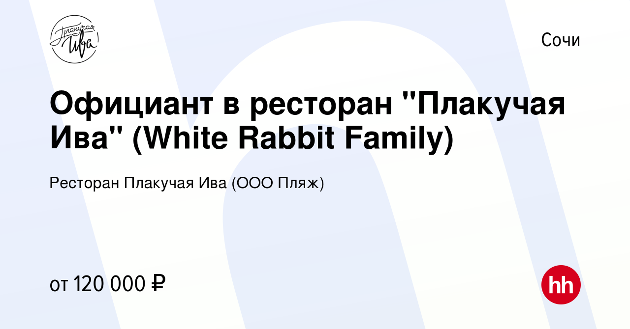 Вакансия Официант в ресторан 