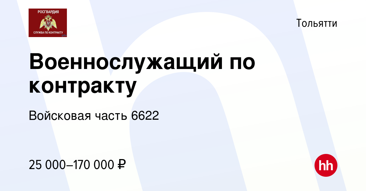 Вакансия Военнослужащий по контракту в Тольятти, работа в компании  Войсковая часть 6622 (вакансия в архиве c 30 августа 2022)