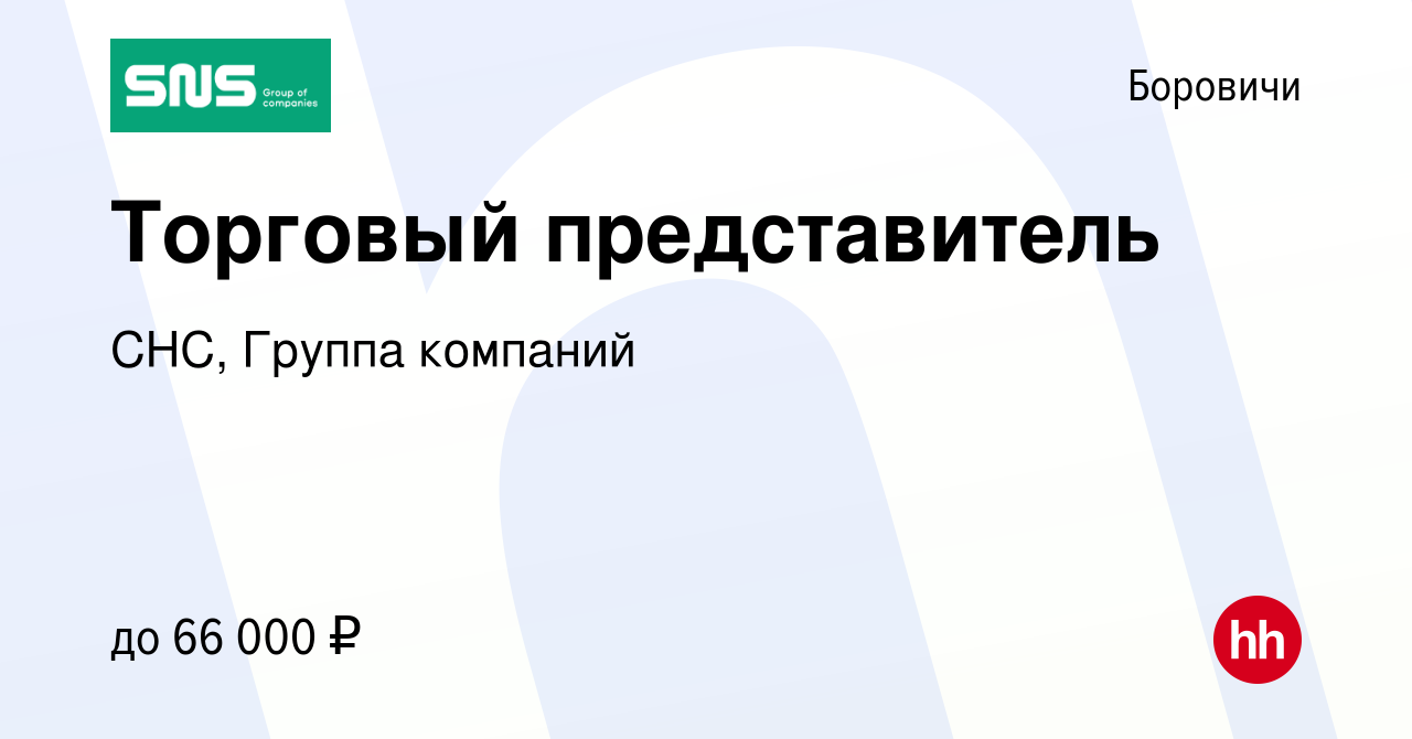 Вакансия Торговый представитель в Боровичах, работа в компании СНС, Группа  компаний (вакансия в архиве c 6 ноября 2022)