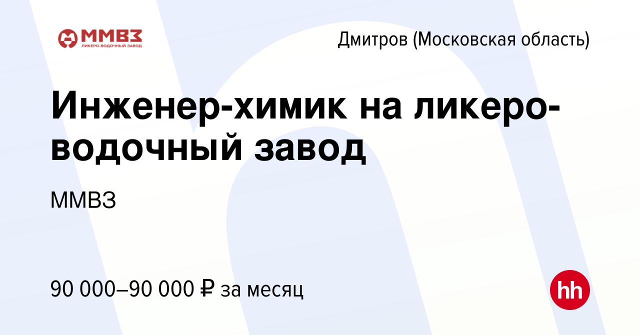 Вакансия Инженер-химик на ликеро-водочный завод в Дмитрове, работа в  компании ММВЗ (вакансия в архиве c 16 сентября 2022)