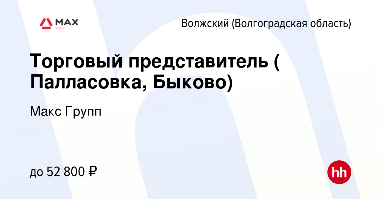 Вакансия Торговый представитель ( Палласовка, Быково) в Волжском  (Волгоградская область), работа в компании Макс Групп (вакансия в архиве c  21 сентября 2022)