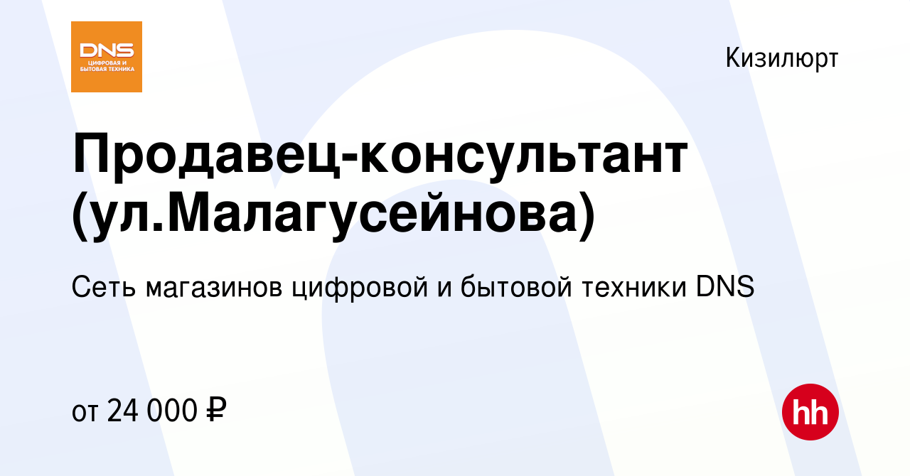 Вакансия Продавец-консультант (ул.Малагусейнова) в Кизилюрте, работа в  компании Сеть магазинов цифровой и бытовой техники DNS (вакансия в архиве c  25 октября 2022)