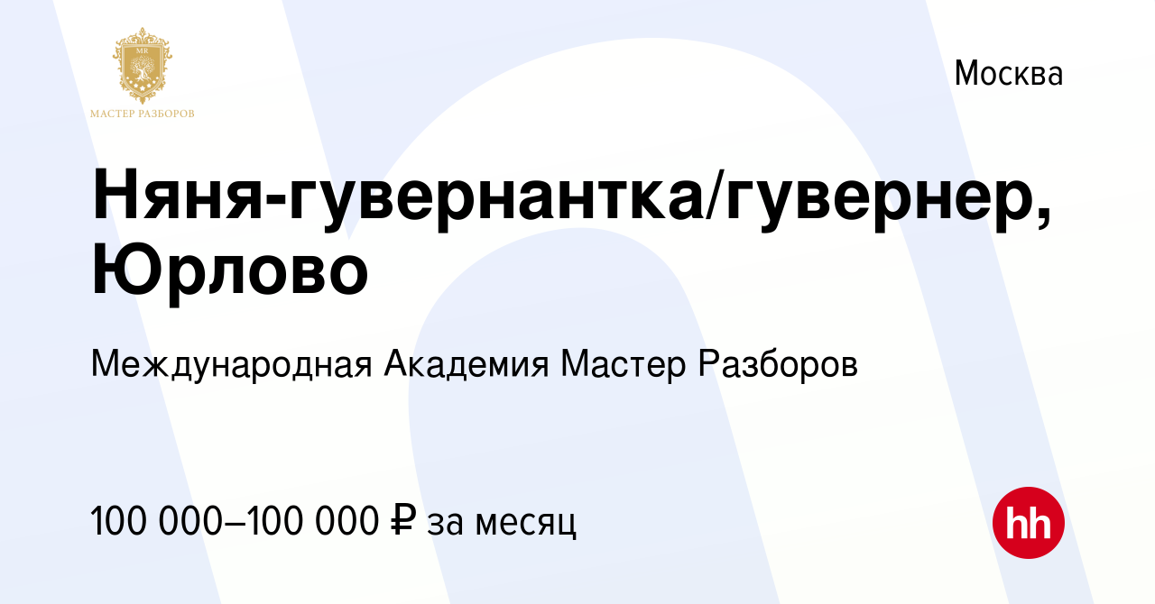 Вакансия Няня-гувернантка/гувернер, Юрлово в Москве, работа в компании  Международная Академия Мастер Разборов (вакансия в архиве c 28 сентября  2022)