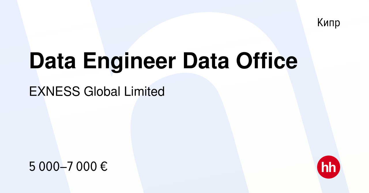 Вакансия Data Engineer Data Office на Кипре, работа в компании EXNESS  Global Limited (вакансия в архиве c 7 октября 2022)