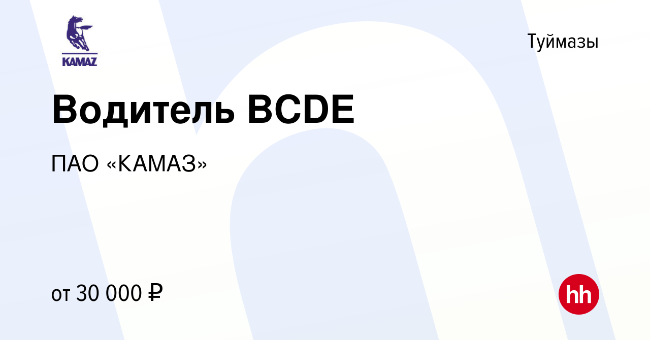 Вакансия Водитель BCDE в Туймазах, работа в компании ПАО «КАМАЗ» (вакансия  в архиве c 28 октября 2022)