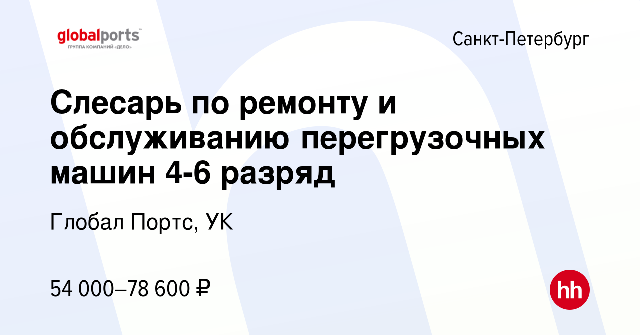 Вакансия Слесарь по ремонту и обслуживанию перегрузочных машин 4-6 разряд в  Санкт-Петербурге, работа в компании Глобал Портс, УК (вакансия в архиве c 5  февраля 2023)