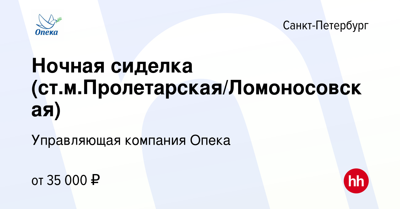 Вакансия Ночная сиделка (ст.м.Пролетарская/Ломоносовская) в  Санкт-Петербурге, работа в компании Управляющая компания Опека (вакансия в  архиве c 11 ноября 2022)