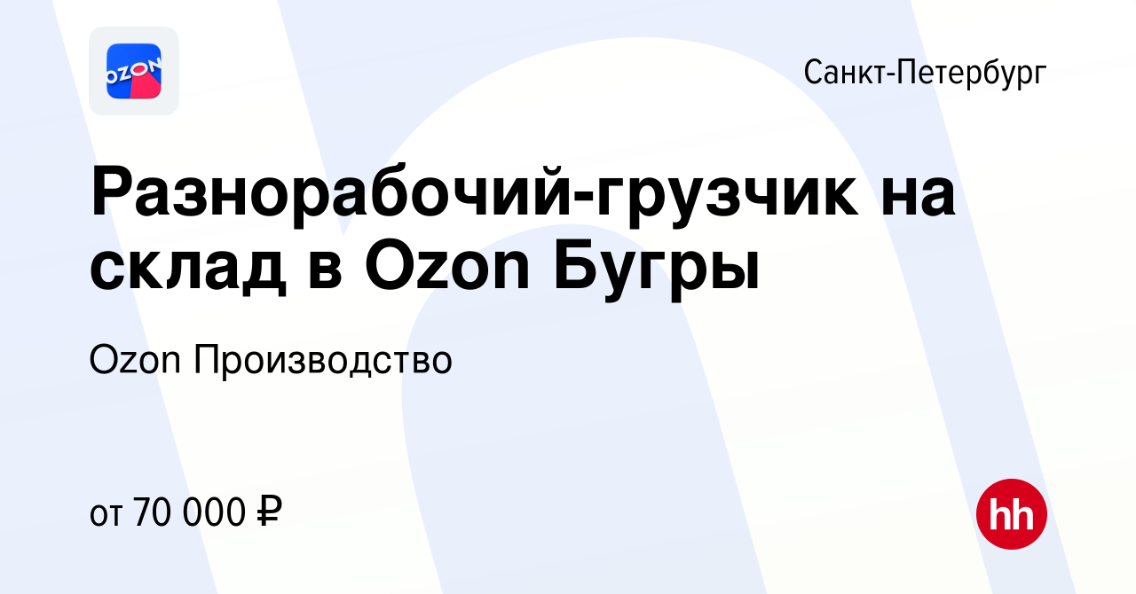 Вакансия Разнорабочий-грузчик на склад в Ozon Бугры в Санкт-Петербурге,  работа в компании Ozon Производство (вакансия в архиве c 28 ноября 2022)