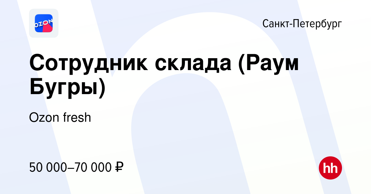 Вакансия Сотрудник склада (Раум Бугры) в Санкт-Петербурге, работа в  компании Ozon fresh (вакансия в архиве c 23 ноября 2022)