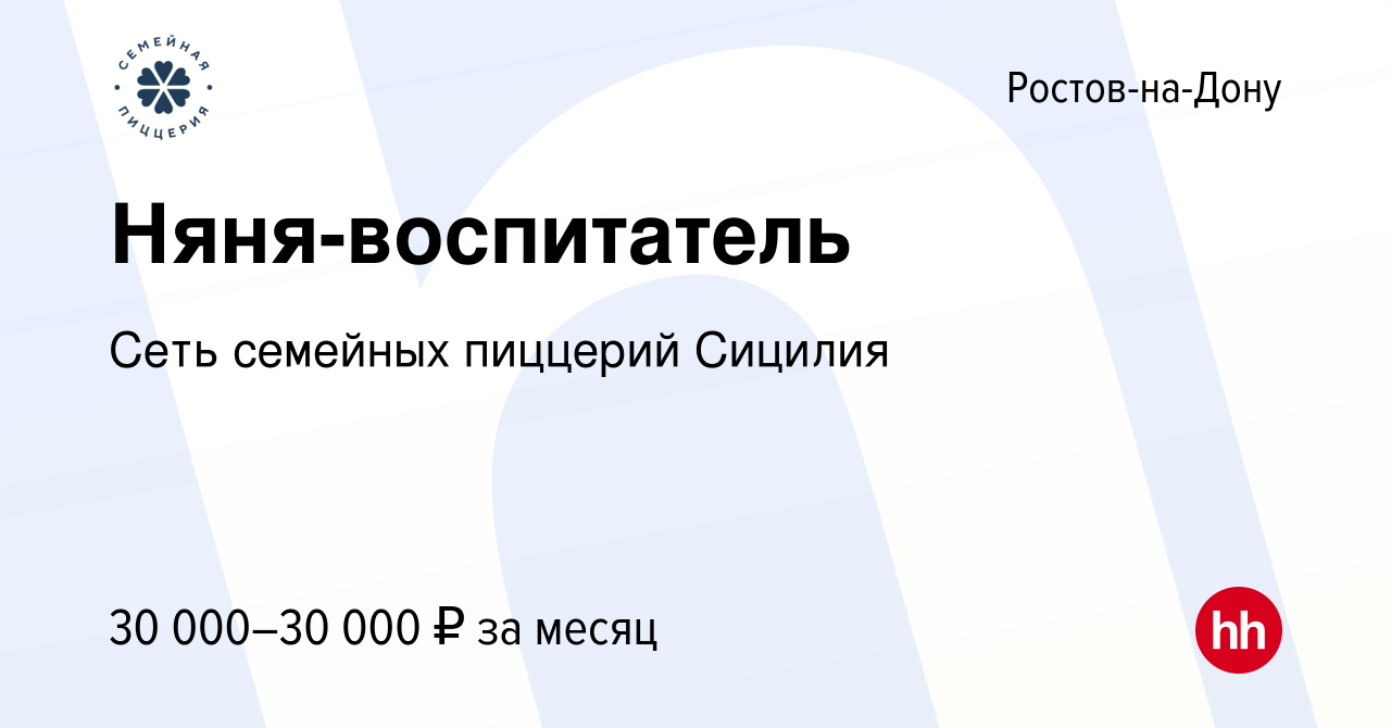 Вакансия Няня-воспитатель в Ростове-на-Дону, работа в компании Сеть  семейных пиццерий Сицилия (вакансия в архиве c 11 ноября 2022)