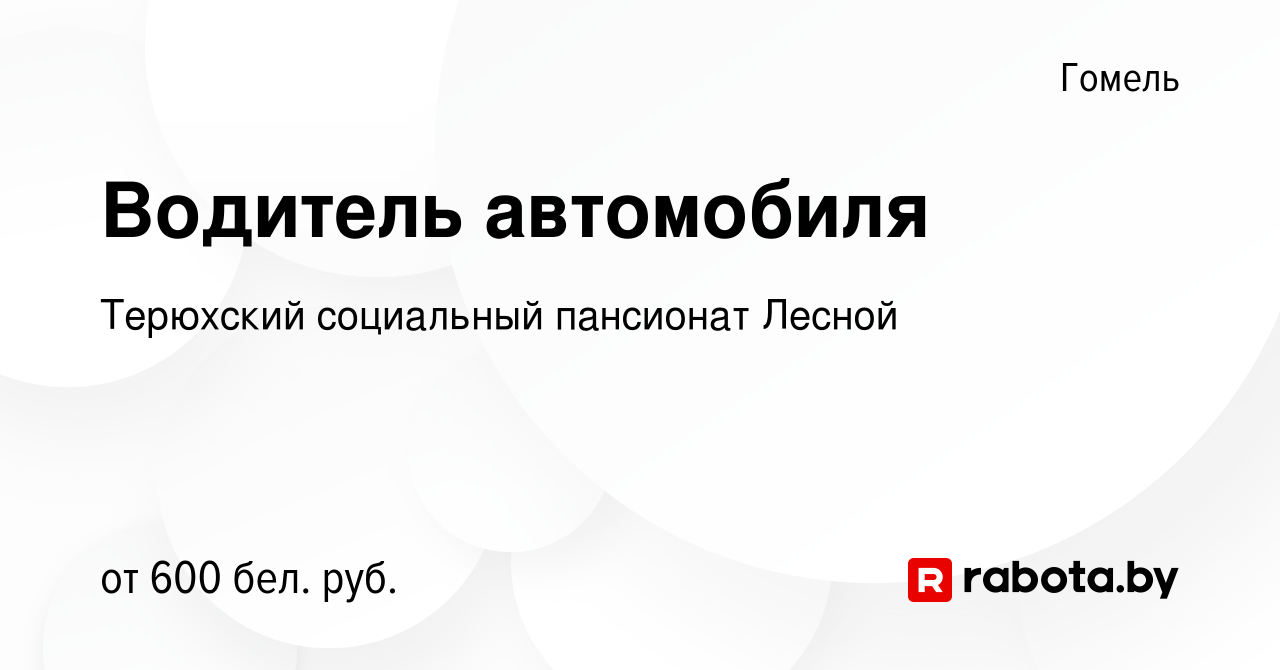 Вакансия Водитель автомобиля в Гомеле, работа в компании Терюхский  психоневрологический дом-интернат для престарелых и инвалидов (вакансия в  архиве c 5 декабря 2022)