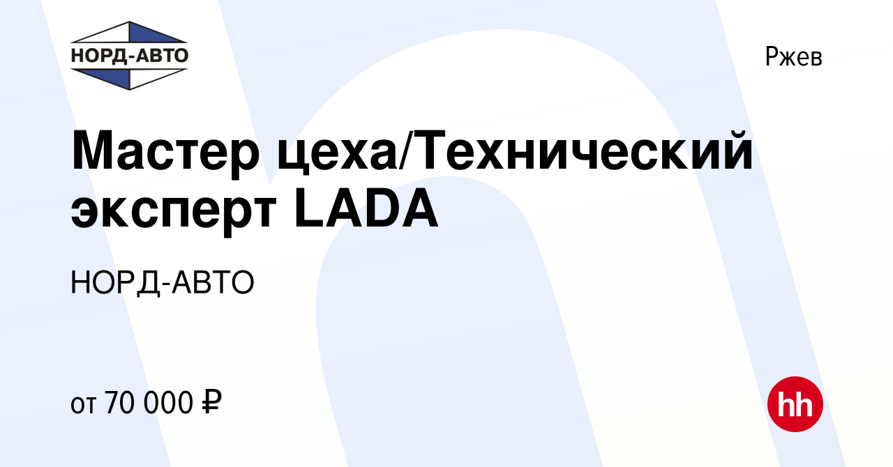 Вакансия Мастер цеха/Технический эксперт LADA в Ржеве, работа в компании  НОРД-АВТО (вакансия в архиве c 24 апреля 2023)