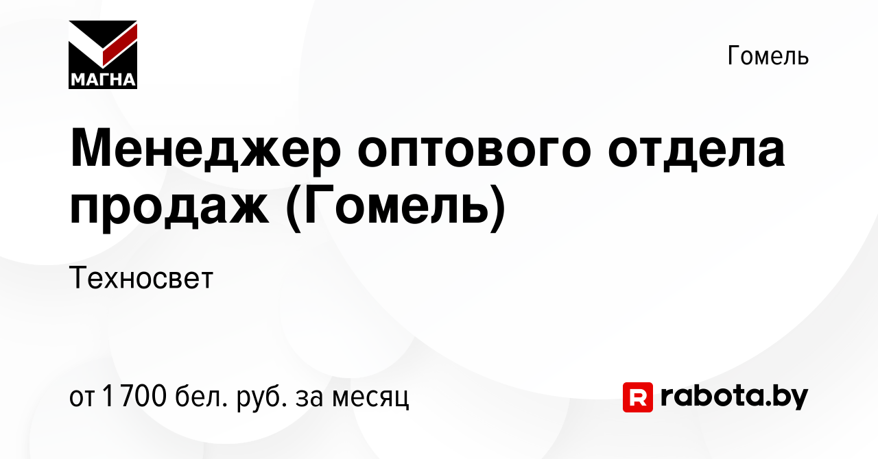 Вакансия Менеджер оптового отдела продаж (Гомель) в Гомеле, работа в  компании Техносвет (вакансия в архиве c 27 февраля 2023)