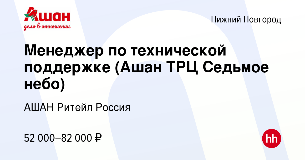 Вакансия Менеджер по технической поддержке (Ашан ТРЦ Седьмое небо) в Нижнем  Новгороде, работа в компании АШАН Ритейл Россия (вакансия в архиве c 5  апреля 2023)