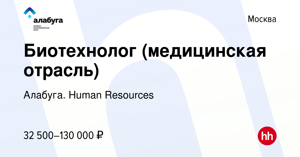 Вакансия Биотехнолог (медицинская отрасль) в Москве, работа в компании  Алабуга. Human Resources (вакансия в архиве c 4 июля 2023)