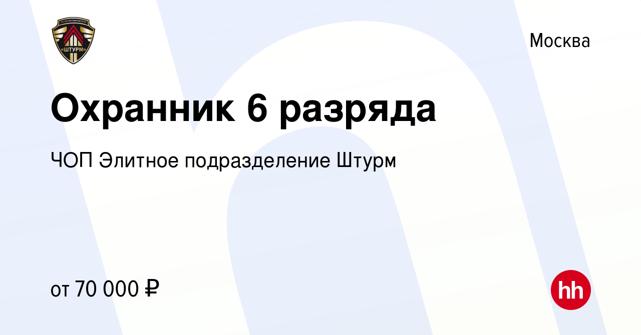 Вакансия Охранник 6 разряда в Москве, работа в компании ЧОП Элитное  подразделение Штурм (вакансия в архиве c 19 апреля 2023)