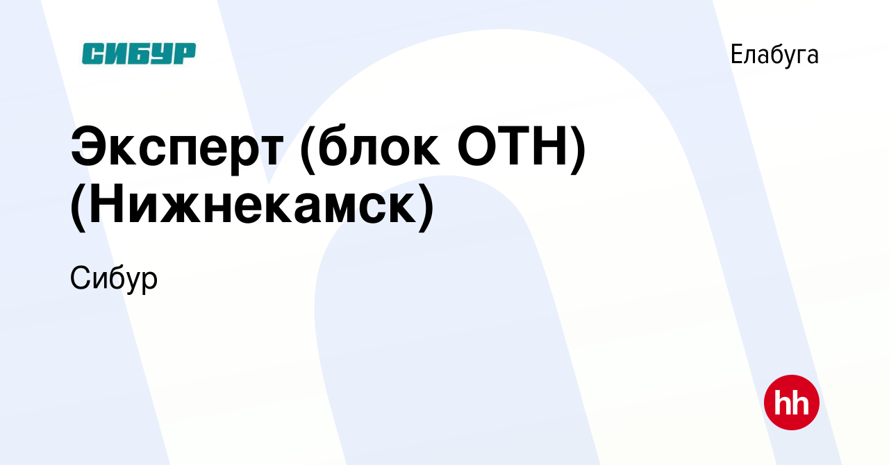 Вакансия Эксперт (блок ОТН) (Нижнекамск) в Елабуге, работа в компании Сибур  (вакансия в архиве c 19 мая 2023)