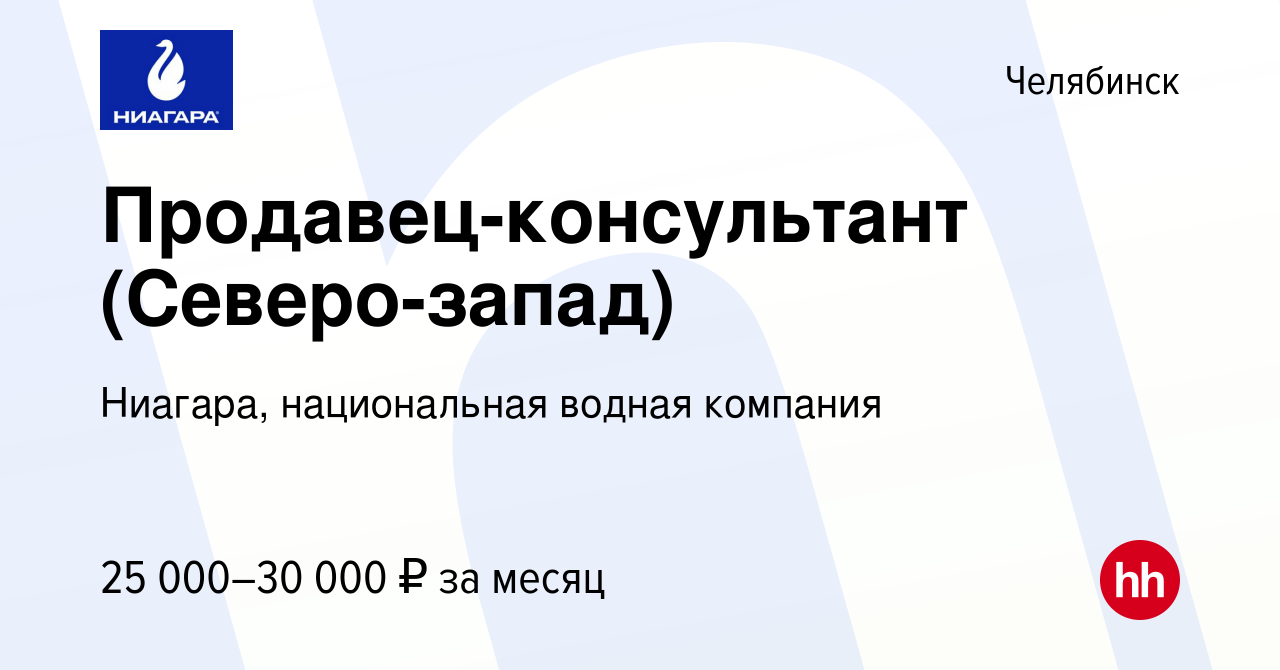 Вакансия Продавец-консультант (Северо-запад) в Челябинске, работа в  компании Ниагара, национальная водная компания (вакансия в архиве c 13 июля  2023)