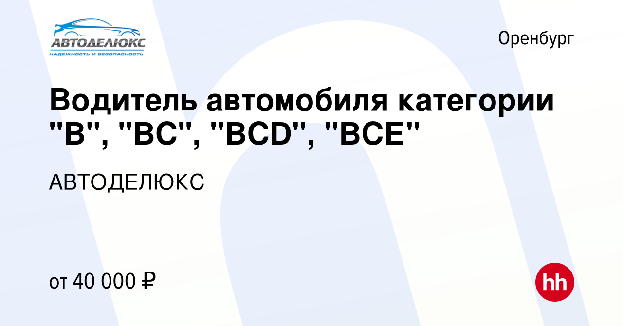 Вакансия Водитель автомобиля категории 