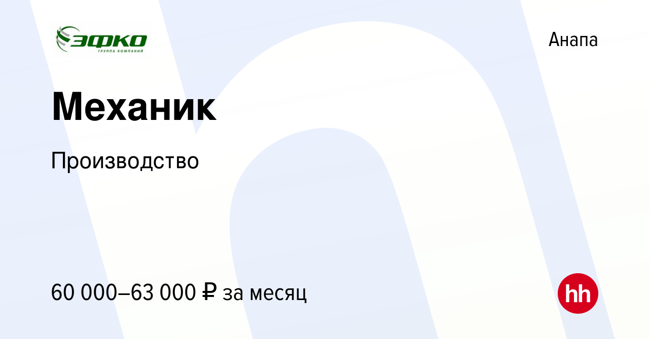 Вакансия Механик в Анапе, работа в компании Производство (вакансия в архиве  c 4 августа 2023)