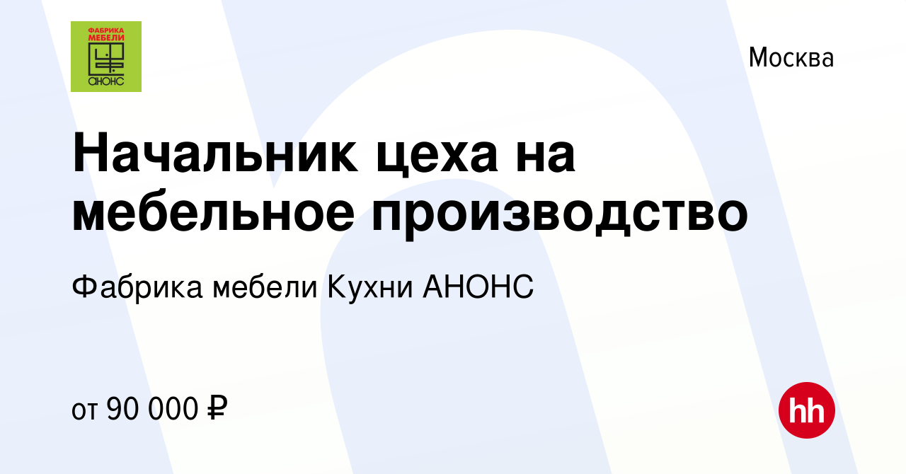 Мебельная фабрика анонс вакансии